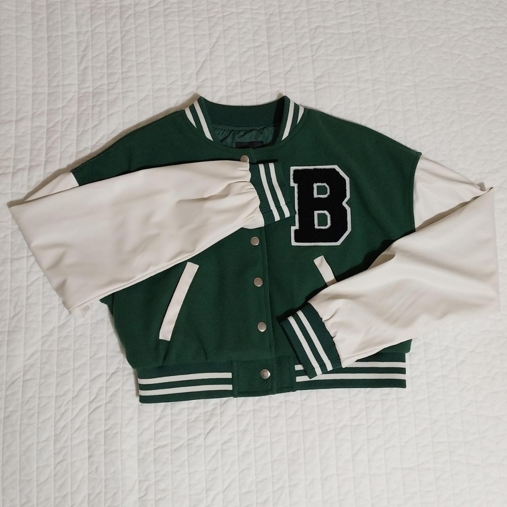 Green and White Varsity Jacket with Letter B